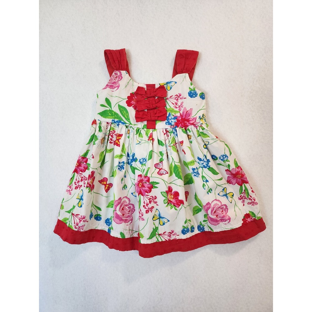 Nannette Baby Girls Floral Butterfly Dress Red Swiss Dot Bows 18M RN16435